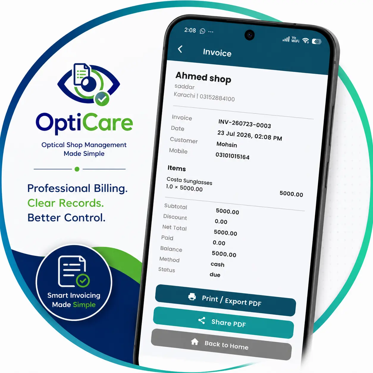 Opticare Invoice